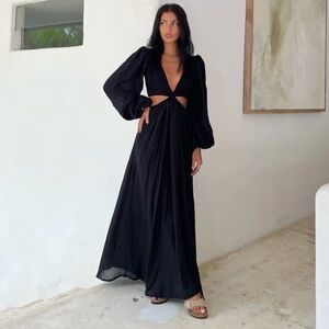 Indah Julie Solid Ruched Bodice Cutaway Maxi Dress